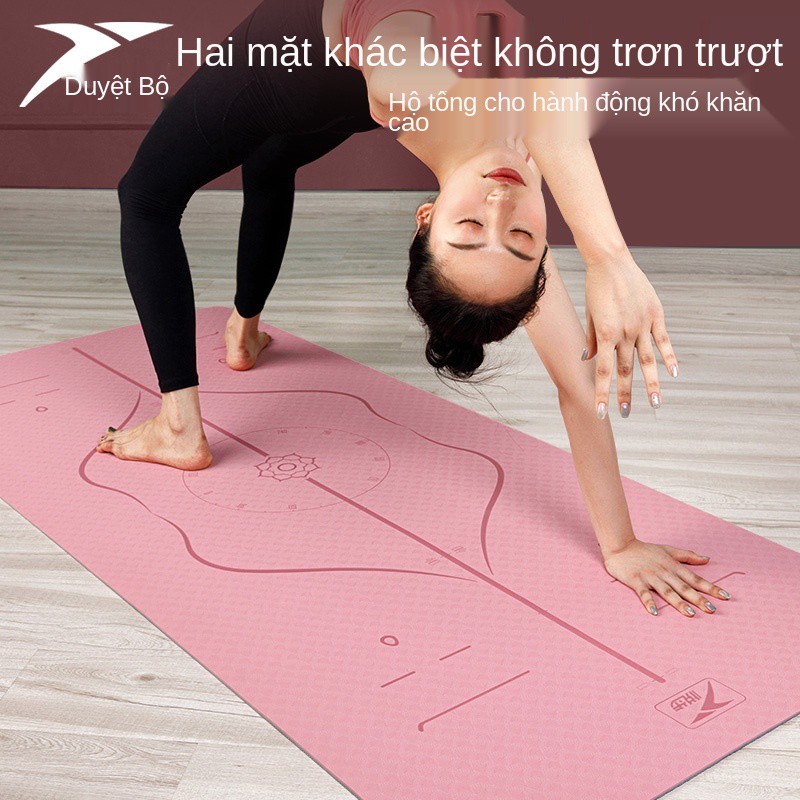 Thảm tập yoga Yue step TPE dày, rộng và dài cho người mới bắt đầu chống trượt thể dục nữ trải sàn nhà