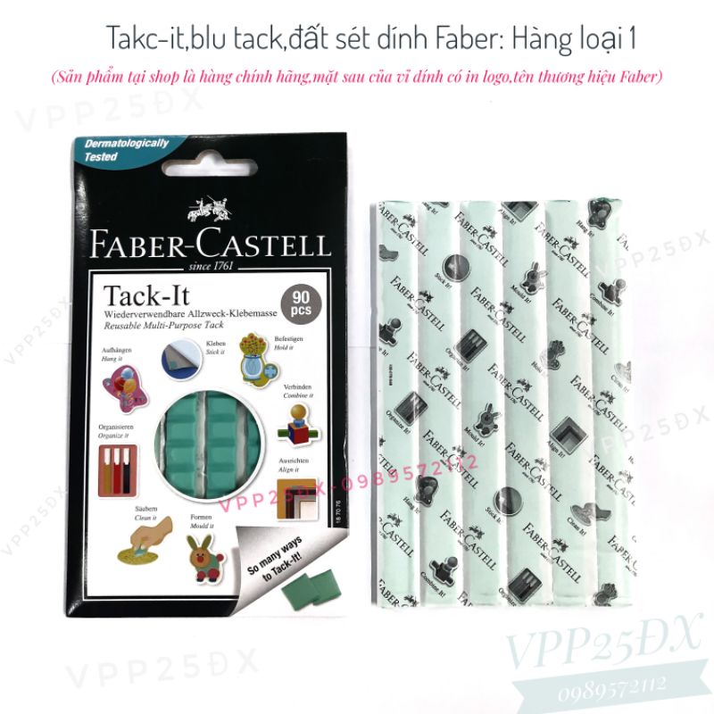 (Vỉ 50g-90 miếng) Blu tack- Đất sét dính-miếng dính đa năng-Tack it FaBer CasTELL.