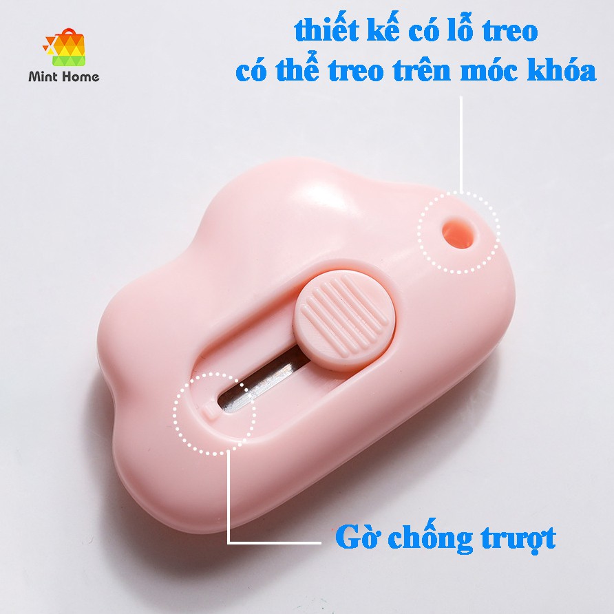 Dao cắt rọc giấy mini bỏ túi hình đám mây cute xinh xắn lưỡi inox có lỗ treo móc khóa