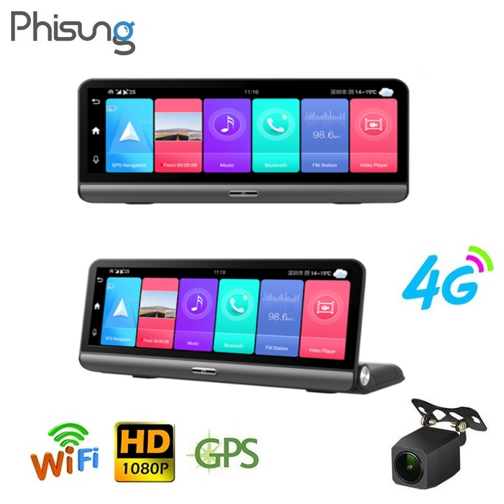 Camera hành trình đặt taplo ô tô Phisung P03, màn hình LCD 8 inch, Rom 32G, Ram 2GB, LPDDR3, android 8.0, camera sau