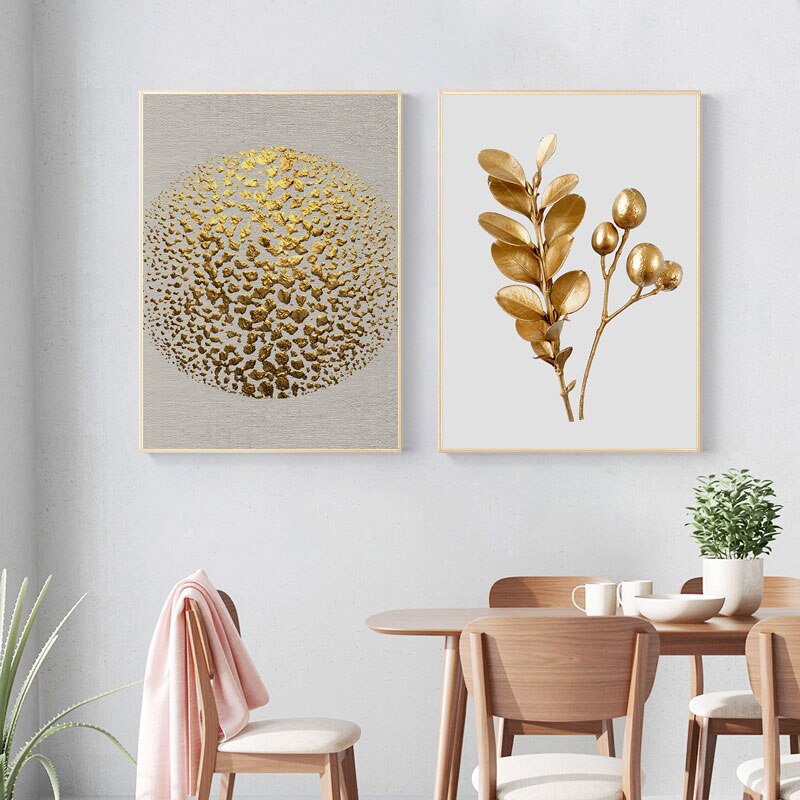 Tranh Vải Bạt Treo Tường In Hình Lá Vàng Phong Cách Bắc Âu Hiện Đại Trang Trí Nhà Cửa