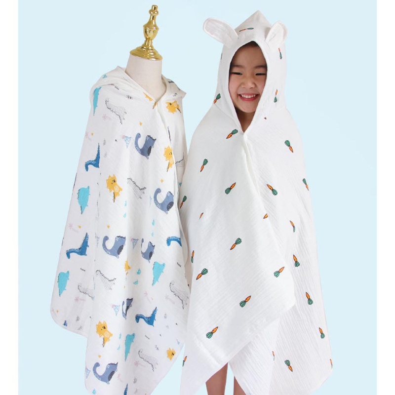 Khăn Choàng Tắm Có Mũ Trùm Đầu Bằng Cotton Mềm Mại In Họa Tiết Hoạt Hình Cho Bé