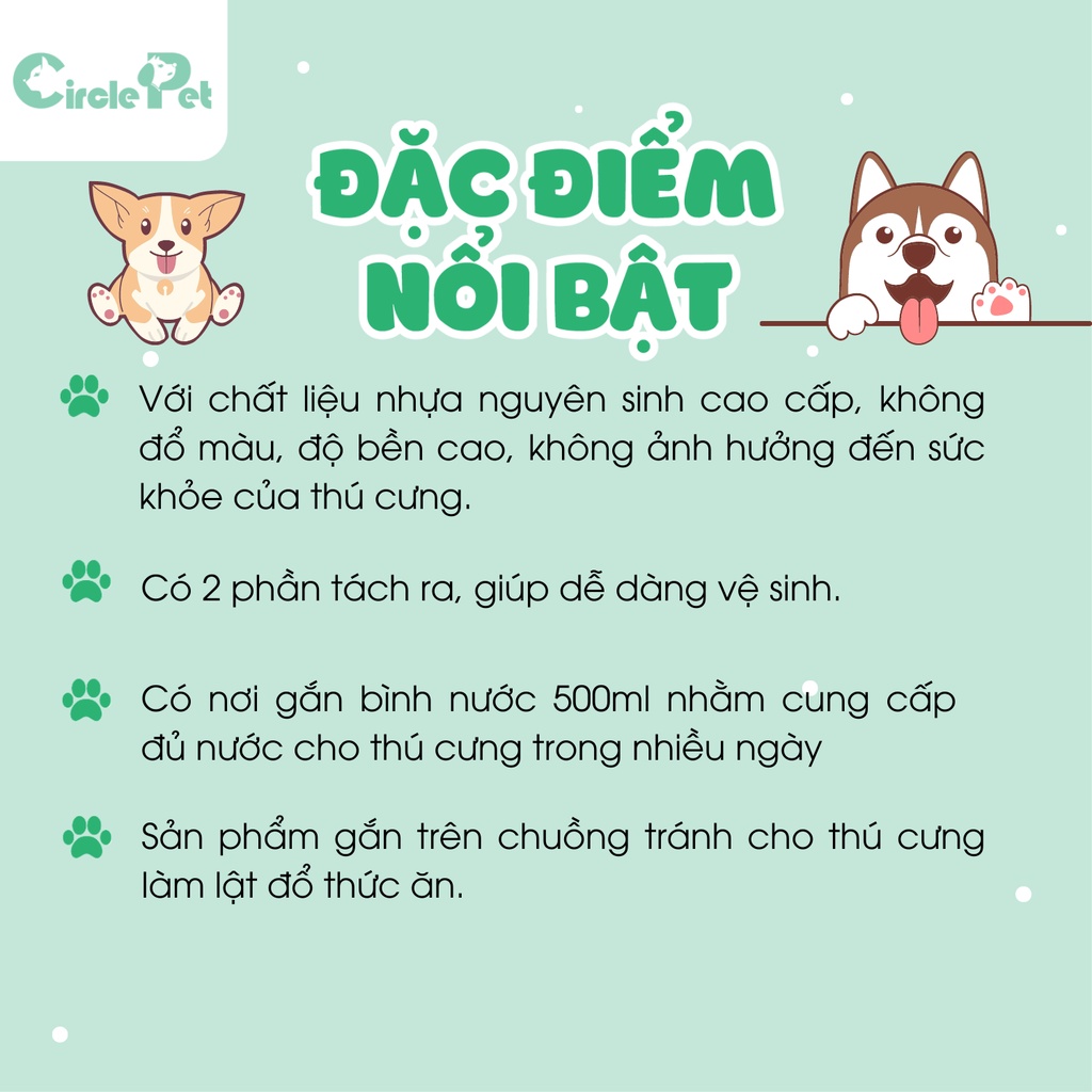 Bát Ăn Đôi Gắn Chuồng Chó Mèo PIAN PIAN Có Chỗ Gắn Bình Nước Tiện Lợi P1007 - Circle Pet