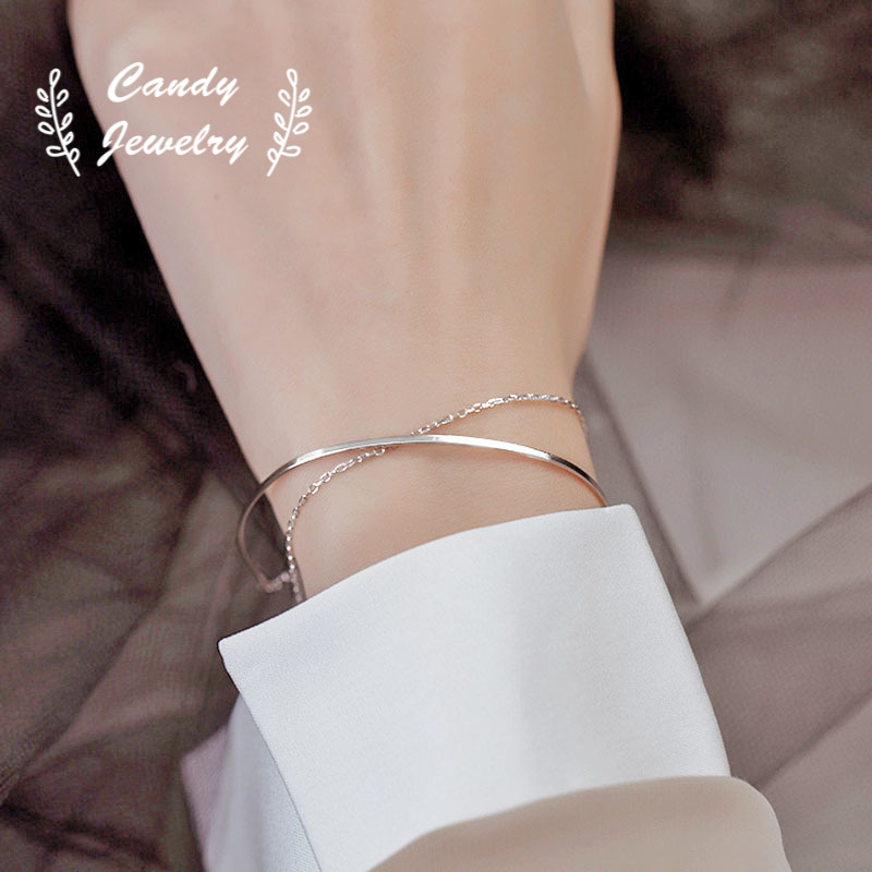 Vòng đeo tay MANYUE mạ bạc 925 đơn giản thời trang dành cho nữ