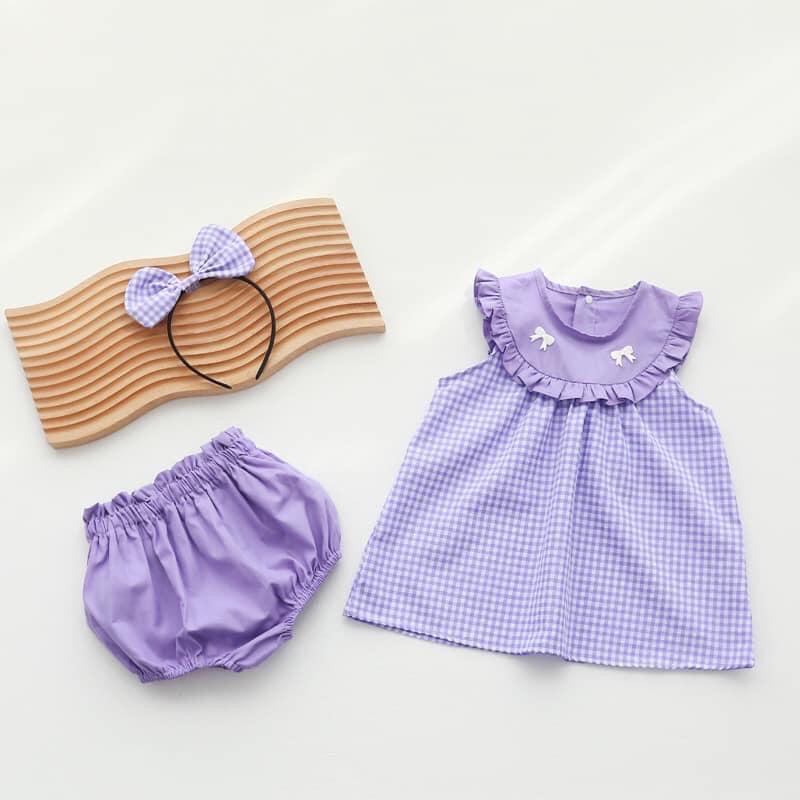 Váy, body tím kèm bờm cho bé_