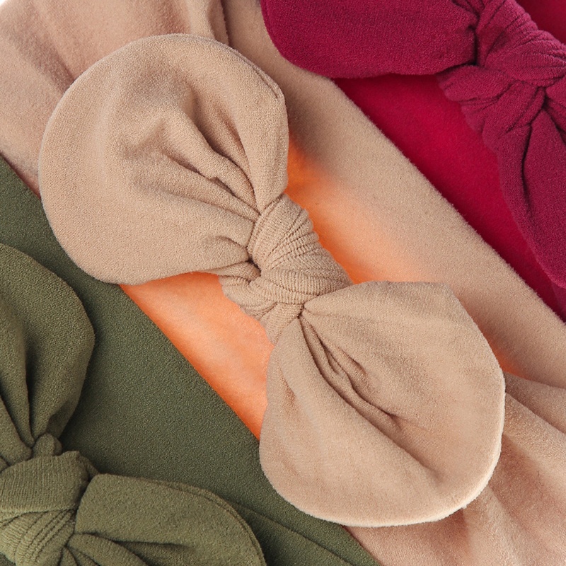 Bộ 3 Băng Đô Nơ Bằng Nylon Mềm Co Giãn Màu Trơn Cho Bé Gái
