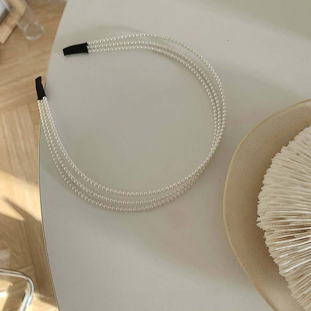 Băng Đô Ba Lớp Co Giãn Bằng Nhựa Đính Hạt Ngọc Trai Thời Trang Hàn Quốc Cho Nữ