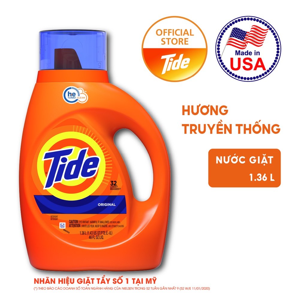 Bộ đôi Nước giặt Tide Original truyền thống 1.36 L và Giấy sấy thơm quần áo Bounce 80 tờ