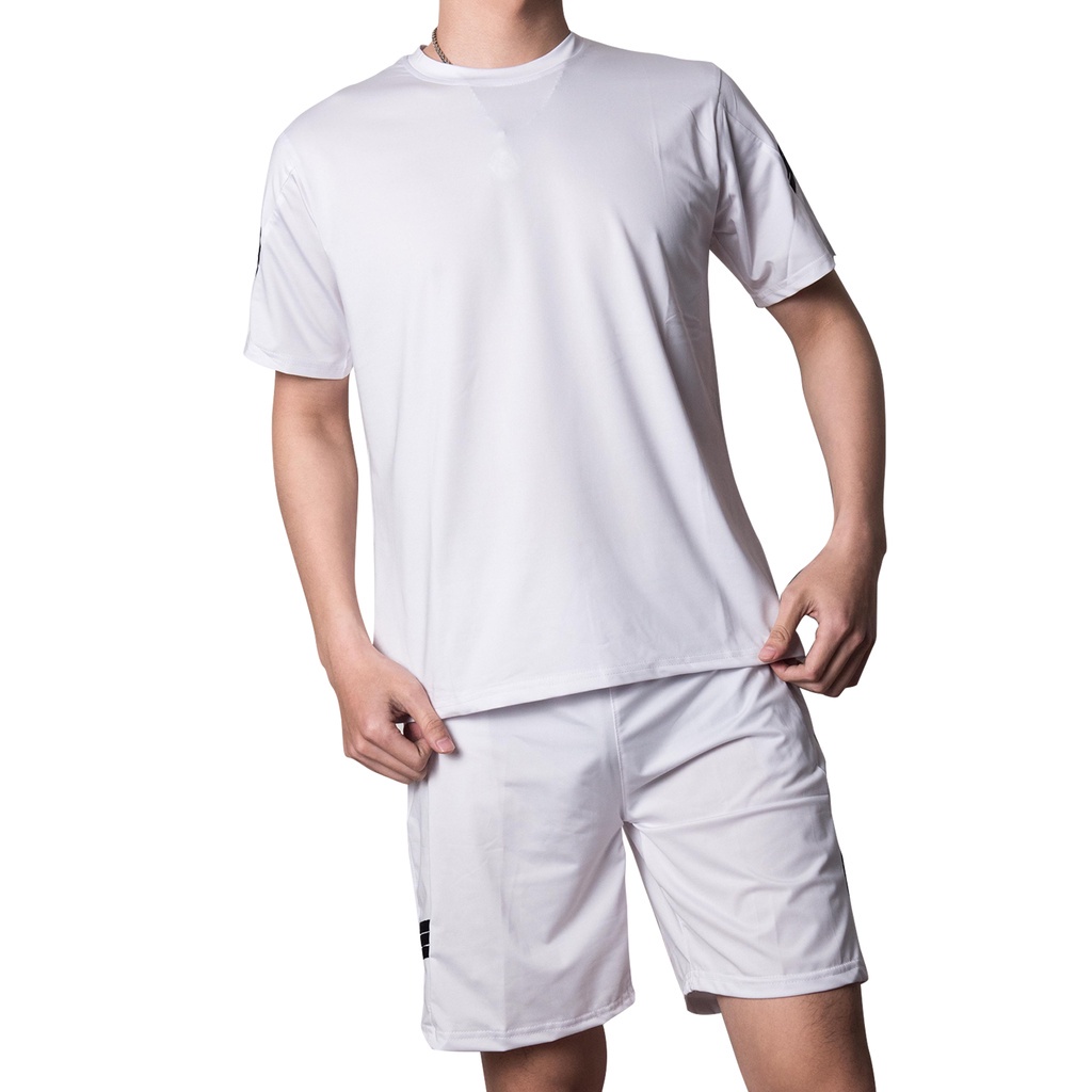 Bộ đồ thể thao hè nam phối kẻ chất thun lạnh co giãn 4 chiều