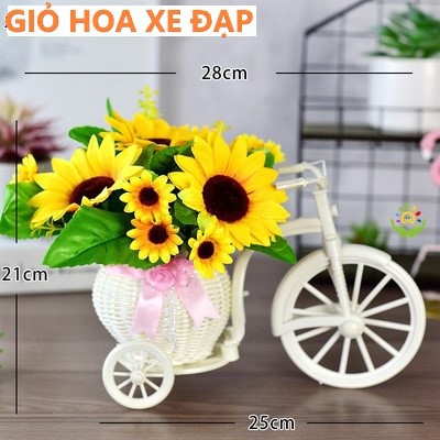 Giỏ hoa gắn xe đạp để bàn, kệ tủ trang trí độc đáo, xe đạp hoa hướng dương (nhiều mẫu)