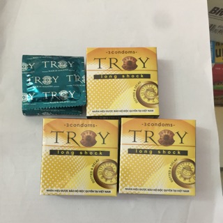 Combo 3 hộp Bao cao su TROY Long Shock bi gái kéo dài thời gian (hộp 3 cái )