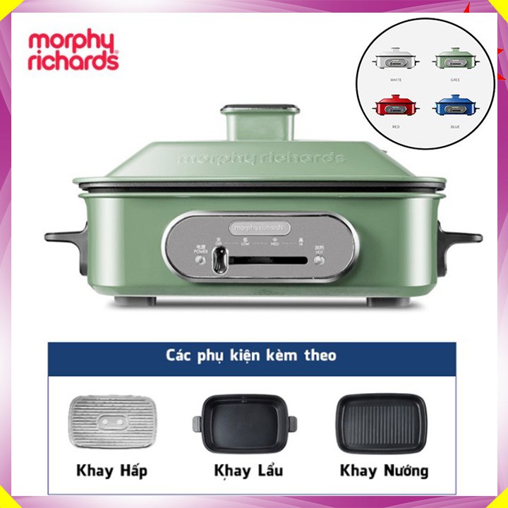 Bộ nồi lẩu nướng đa năng cao cấp Morphy Richards MR9088, công suất 1400W - BẢO HÀNH 12 THÁNG (bộ đầy đủ gồm 3 khay)