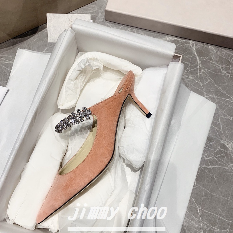 JIMMY CHOO Giày Cao Gót 6.5cm Mũi Nhọn Bằng Da Bò Đính Đá Thời Trang Quyến Rũ Cho Nữ