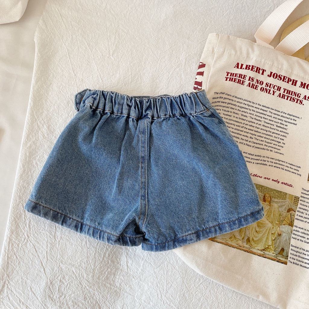 Quần Jeans Ngắn Mùa Hè Dáng Rộng Phong Cách Phương Tây Thời Trang Mới Cho Bé Gái