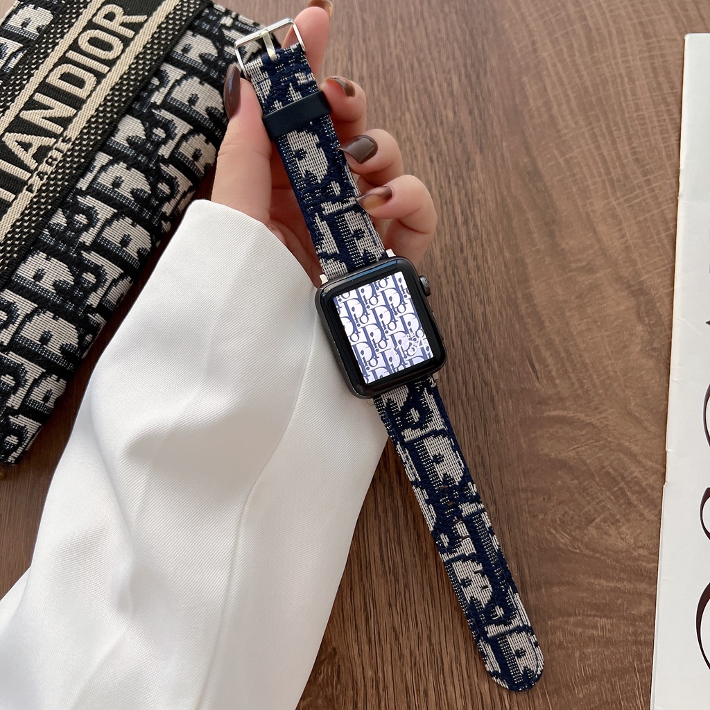 Dây Đeo Vải Họa Tiết DIOR Cho Đồng Hồ Thông Minh apple watch 8 6 SE 3 4 5 7