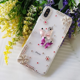 [IB DÒNG ĐT]Ốp lưng handmade đính đá BƯỚM HOA
