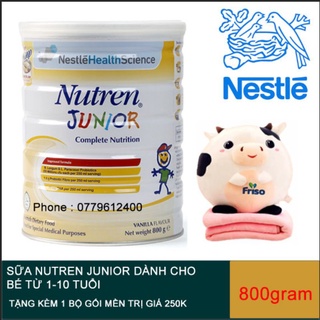 2 lon sữa Nutren junior 800g tặng kèm bộ gối mền bò sữa