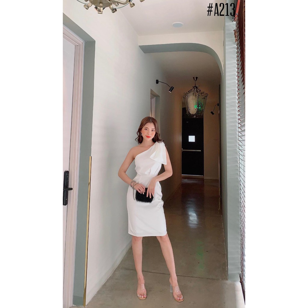 Đầm Dự Tiệc ⭕FREESHIP ⭕Đầm Nữ Trắng Lệch Vai Nơ To | BigBuy360 - bigbuy360.vn