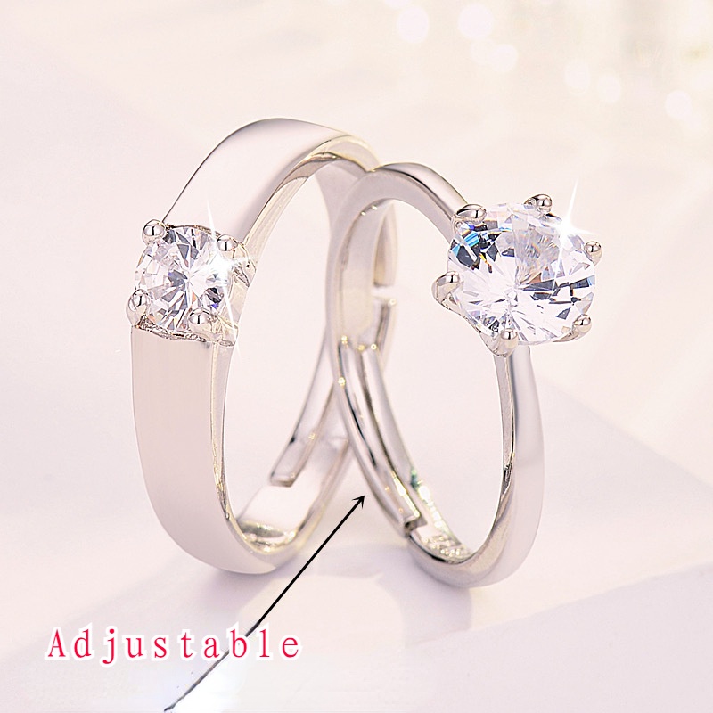 Nhẫn Cặp Đính Đá Nhân Tạo Bằng Đồng Thau Có Thể Điều Chỉnh Kích Cỡ Dùng Làm Quà Tặng Valentine