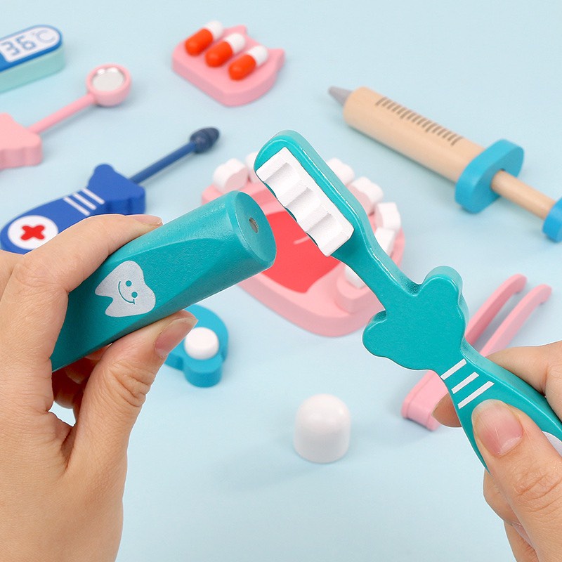 Bộ đồ chơi bác sĩ bằng gỗ 20 chi tiết màu sắc bền đẹp