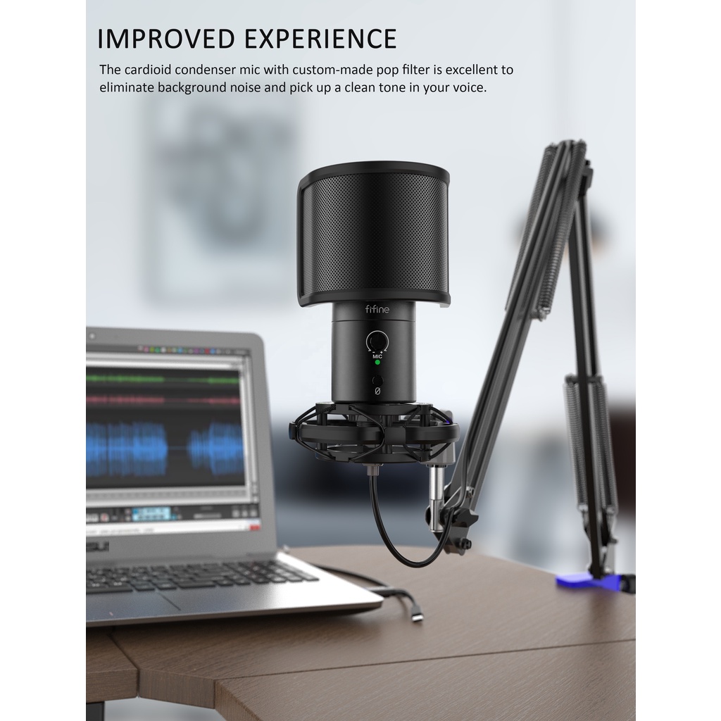 FIFINE T683 KIT - HÀNG CHÍNH HÃNG - Mic thu âm cổng USB-A/-C dành cho Máy tính