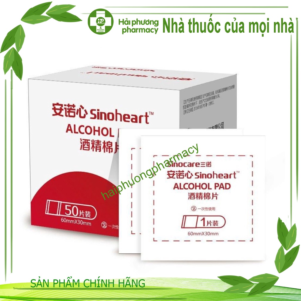 Hộp 50 Miếng Bông Tẩm Cồn Khô SINOCARE ALCOHOL PAD