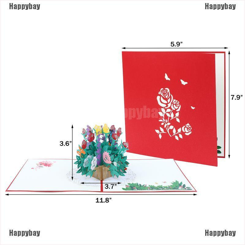 Happybay Basket of Roses Pop Up Card with Sticker Greeting Cards 3D Paper Card Greeting C