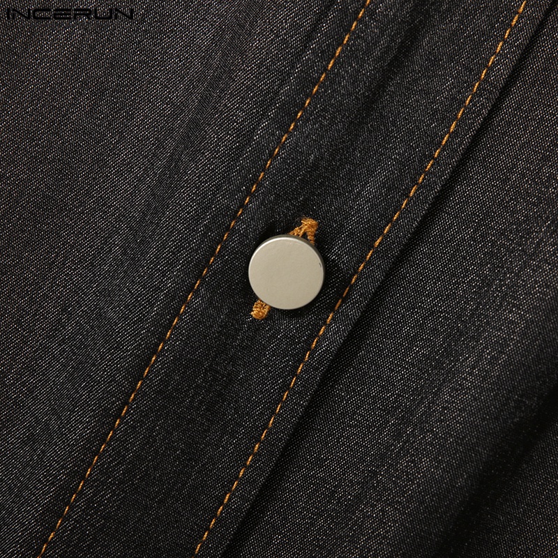 Jumpsuit denim INCERUN ngắn tay phối nút thời trang mùa hè cho nam