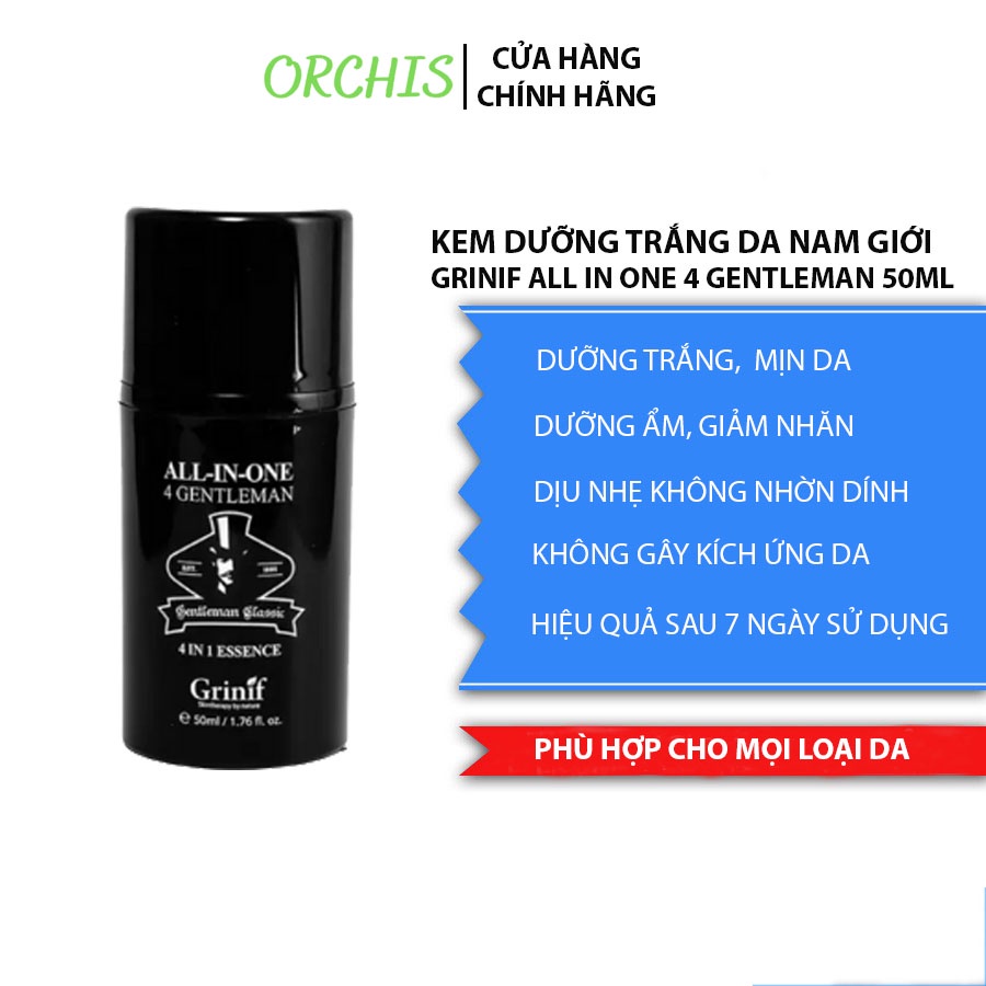 Kem dưỡng trắng da, chống lão hoá cấp ẩm mịn da giảm thâm 4 trong 1 cho Nam giới GRINIF All In One 4 Gentleman 50ml