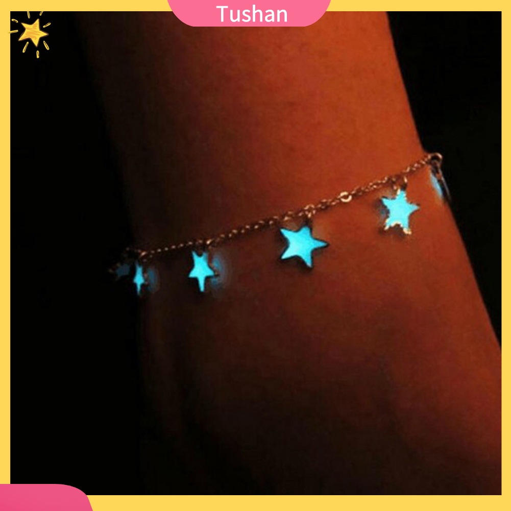 TUSH_Fashion Unisex Blue Fluorescent Pentagonal Star Tassel Beach Anklet Bracelet