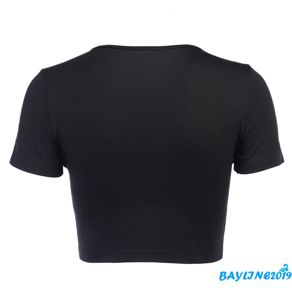 Áo thun croptop tay ngắn cổ tròn dáng ôm in họa tiết thời trang mùa hè cho nữ