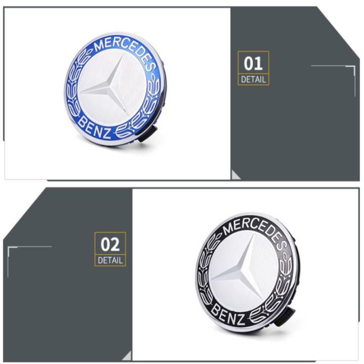 Logo chụp mâm, ốp vành la zăng bánh xe ô tô Mercedes, đường kính 75mm, chất liệu nhựa ABS cao cấp
