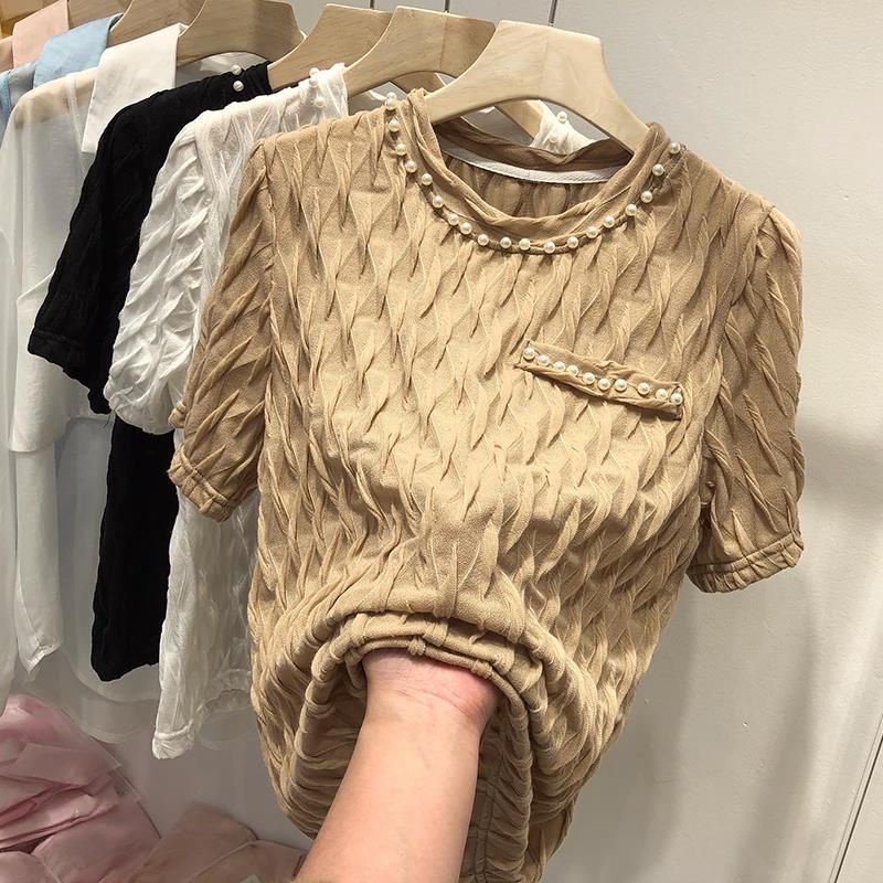 Áo sơ mi, áo phông cotton xốp có cổ đính ngọc trai bigsize 110kg