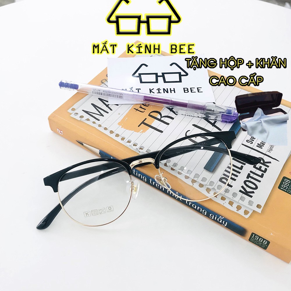 Mắt kính giả cận gọng tròn bằng kim loại cao cấp thời trang cho nữ BEE1494-6E1 tặng hộp + khăn