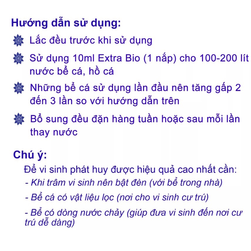 Vi sinh Extra Bio 125ml, vi sinh bể cá, hồ cá giúp làm trong nước, khử mùi tanh hôi, giảm độc tố, ngăn ngừa rêu hại