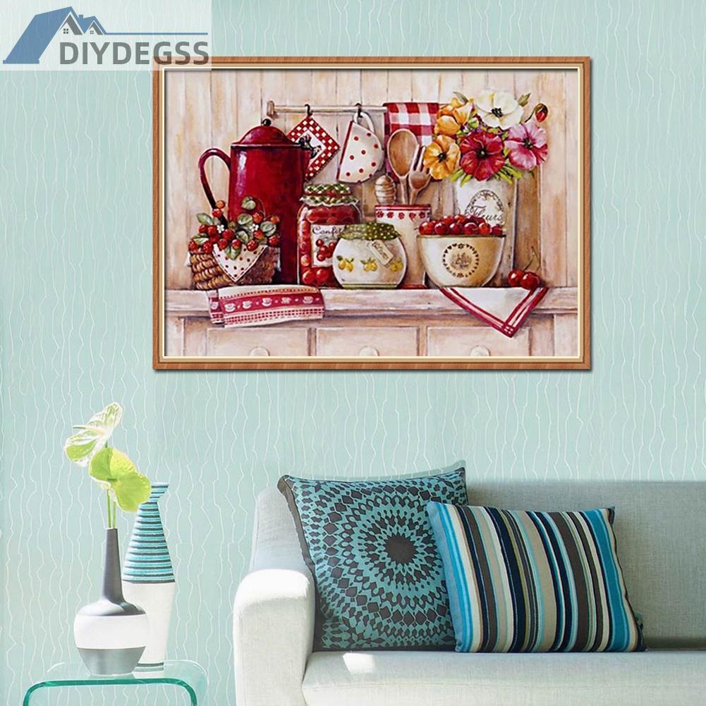 Tranh đính đá toàn bộ tự làm hình nhà bếp trang trí nhà cửa