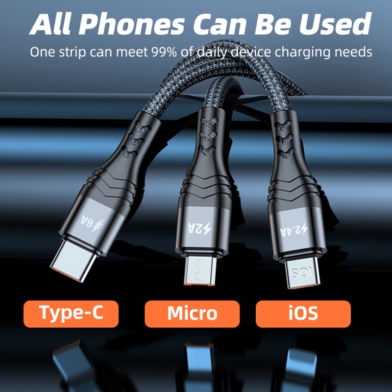 Dây cáp sạc nhanh HDOORLINK 3 trong 1 6A/ 5A cổng Micro USB Type C Lightning thích hợp cho Huawei Samsung