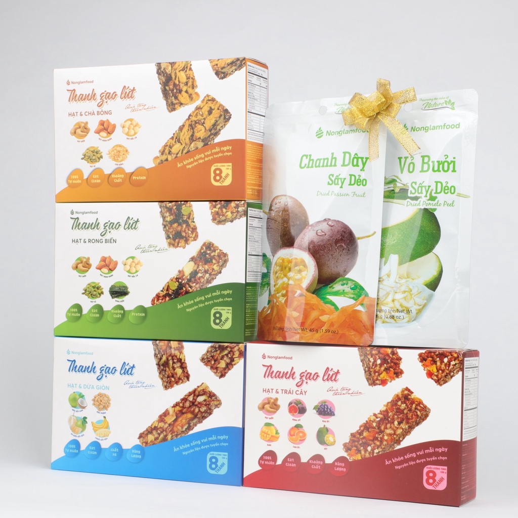 Thanh gạo lứt ngũ cốc hạt và dừa giòn Nông Lâm Food hộp 8 bánh gạo lứt hỗ trợ giảm cân ăn kiêng hiệu quả.