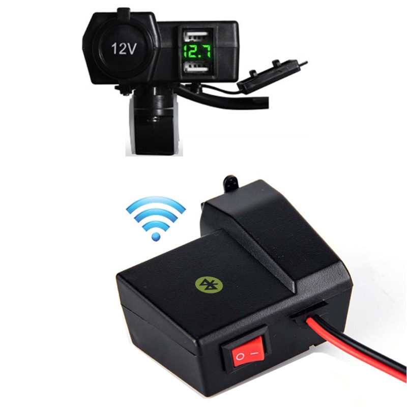 Thiết Bị Sạc USB Kép 12V Không Thấm Nước Tích Hợp Đèn LED Hiển Thị Vôn Kế Cho Xe Máy