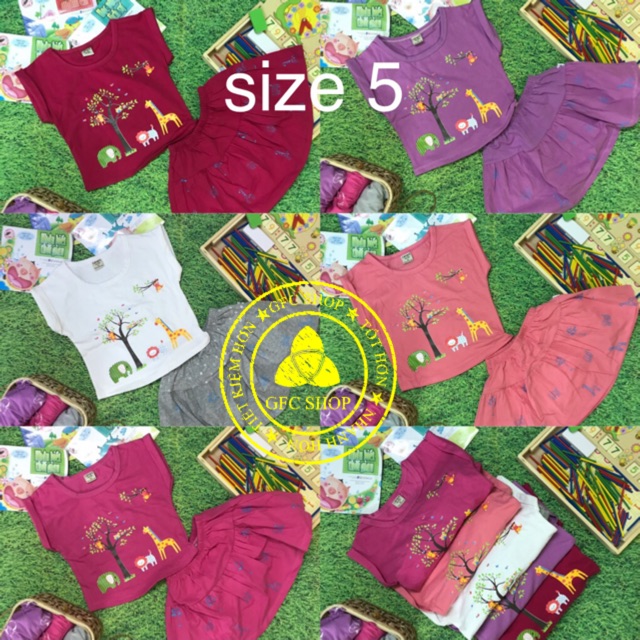 Bộ cotton áo croptop kết hợp quần váy cute cho bé gái 9-22 kg