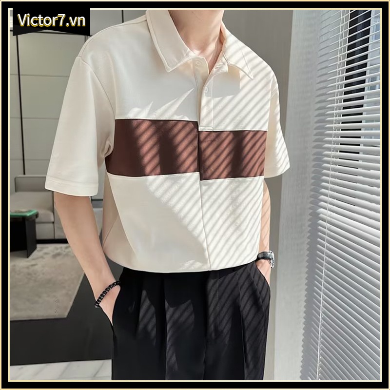 Áo Polo Nam Ngắn Tay Trắng Sọc Form Rộng Thời Trang Mùa Hè Dành Cho Nam Áo Thun POLO Tay Ngắn Dáng Rộng Màu Sắc Đơn Giản Thời Trang Mùa Hè Cho Nam