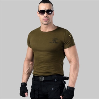 Áo phông lính Us Army màu xanh rêu, Áo thun Nam ngắn tay mạnh mẽ