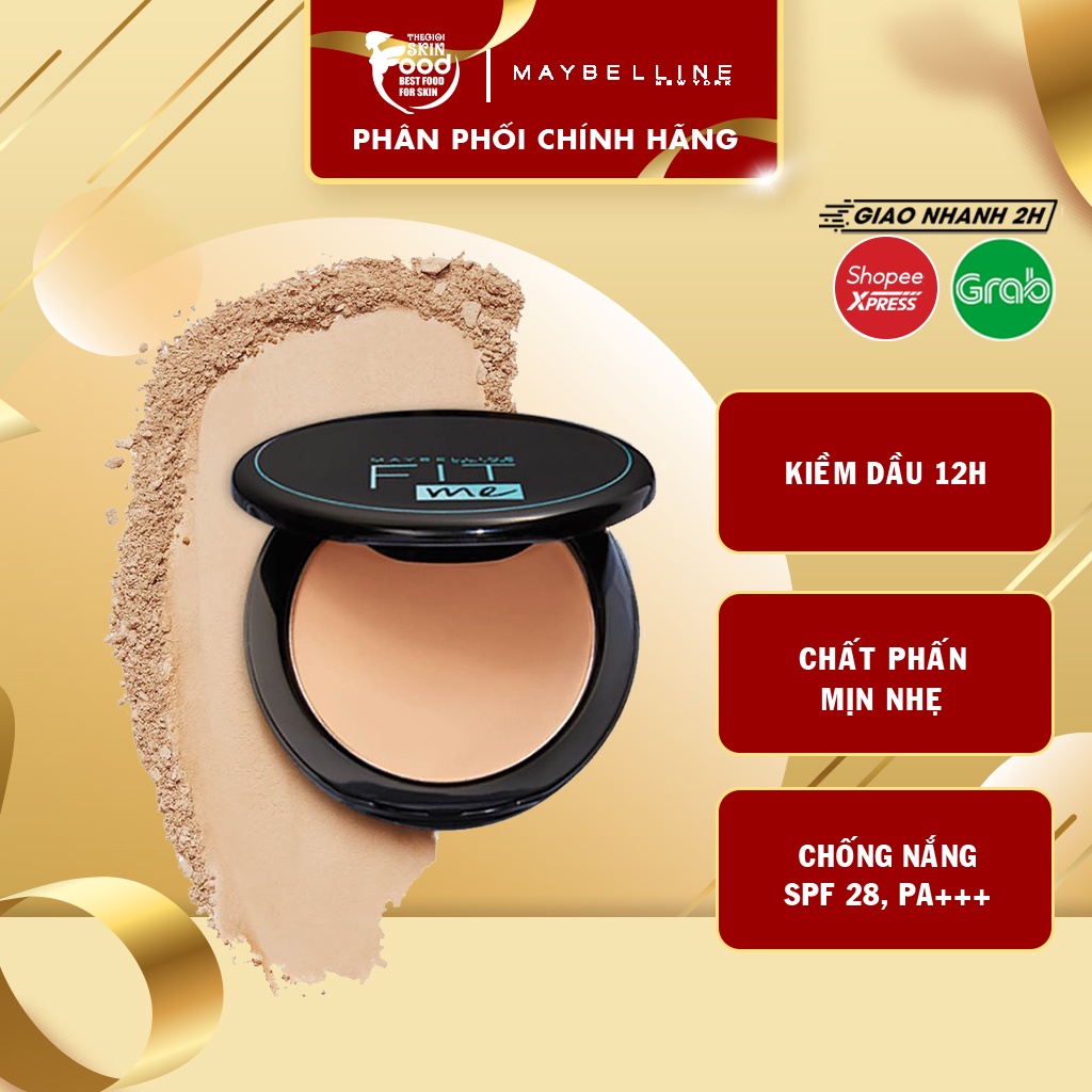 Phấn Nền Dạng Nén Che Phủ Hoàn Hảo, Kiềm Dầu Hiệu Quả Maybelline Fit Me Matte Poreless Powder SPF28 /PA+++ 6g Hộp Tròn