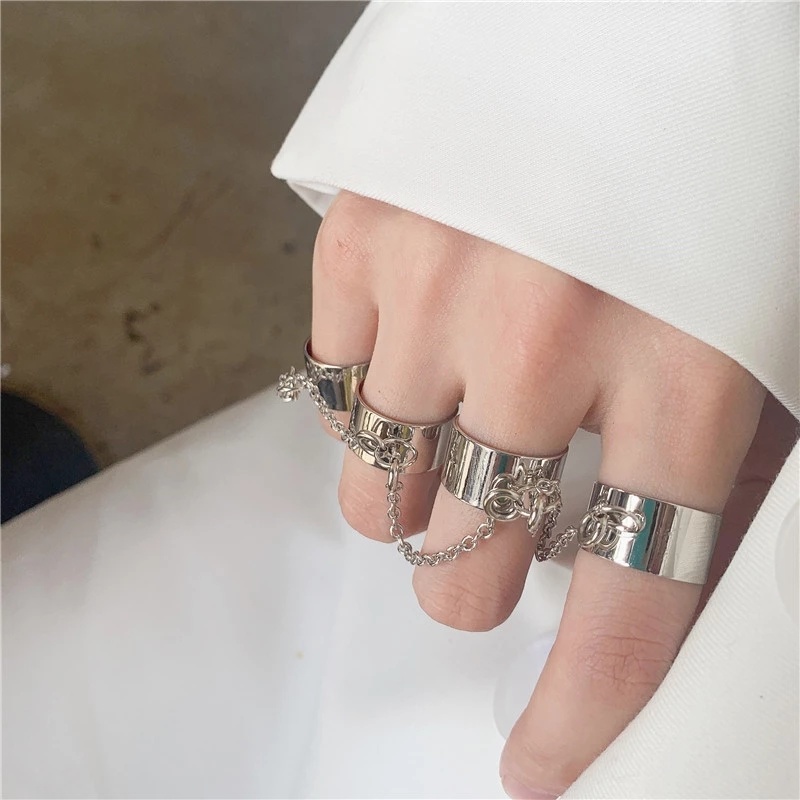 [WHOLESALE][Fashion Punk Style Chain Link Multiple Finger Rings For Women Men][Men Finger Ring][Lovely Jewelry Gifts For Girl Friends]