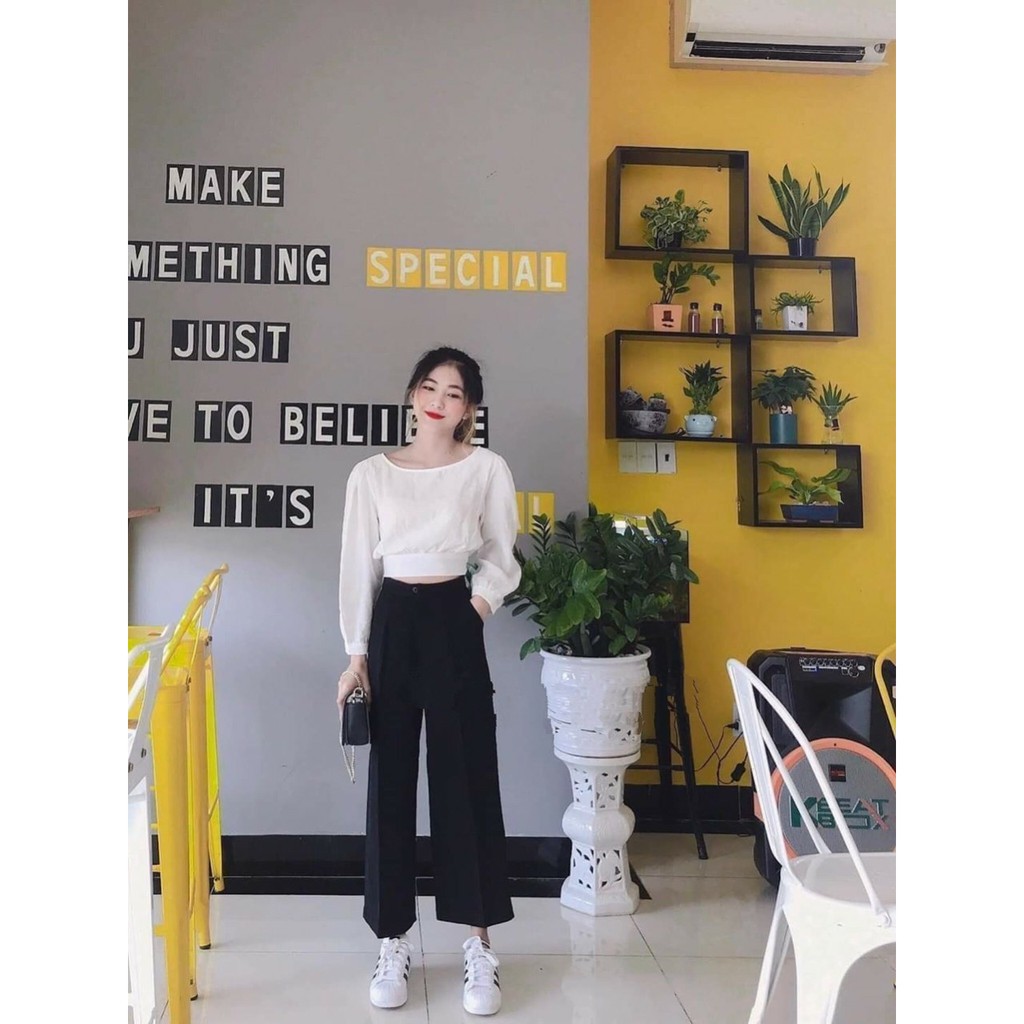 SET ÁO VOAN THẮT NƠ LƯNG MIX QUẦN ỐNG SUÔNG ỐNG SỚ ULZZANG -(Sắn) | BigBuy360 - bigbuy360.vn