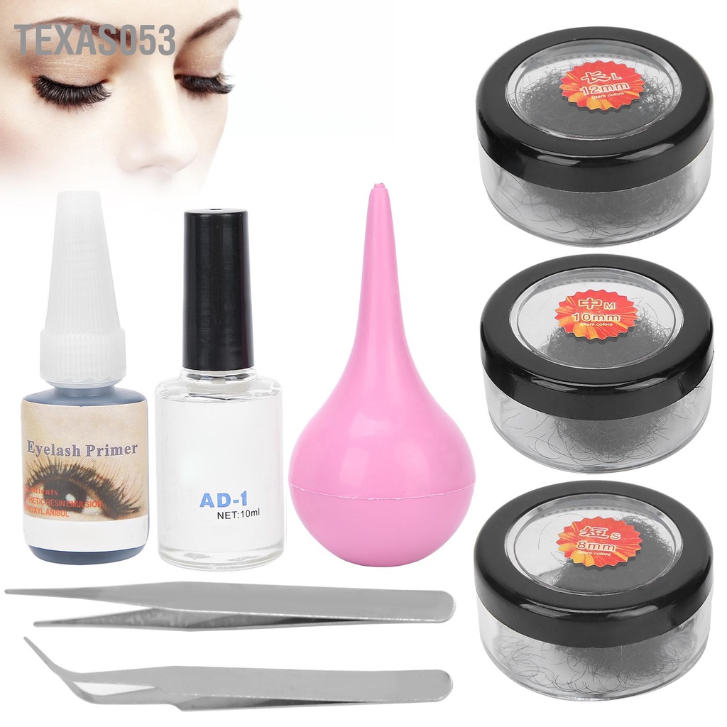 Texas053 Bộ dụng cụ thực hành mở rộng lông mi nối giả di động nhíp tẩy keo dán