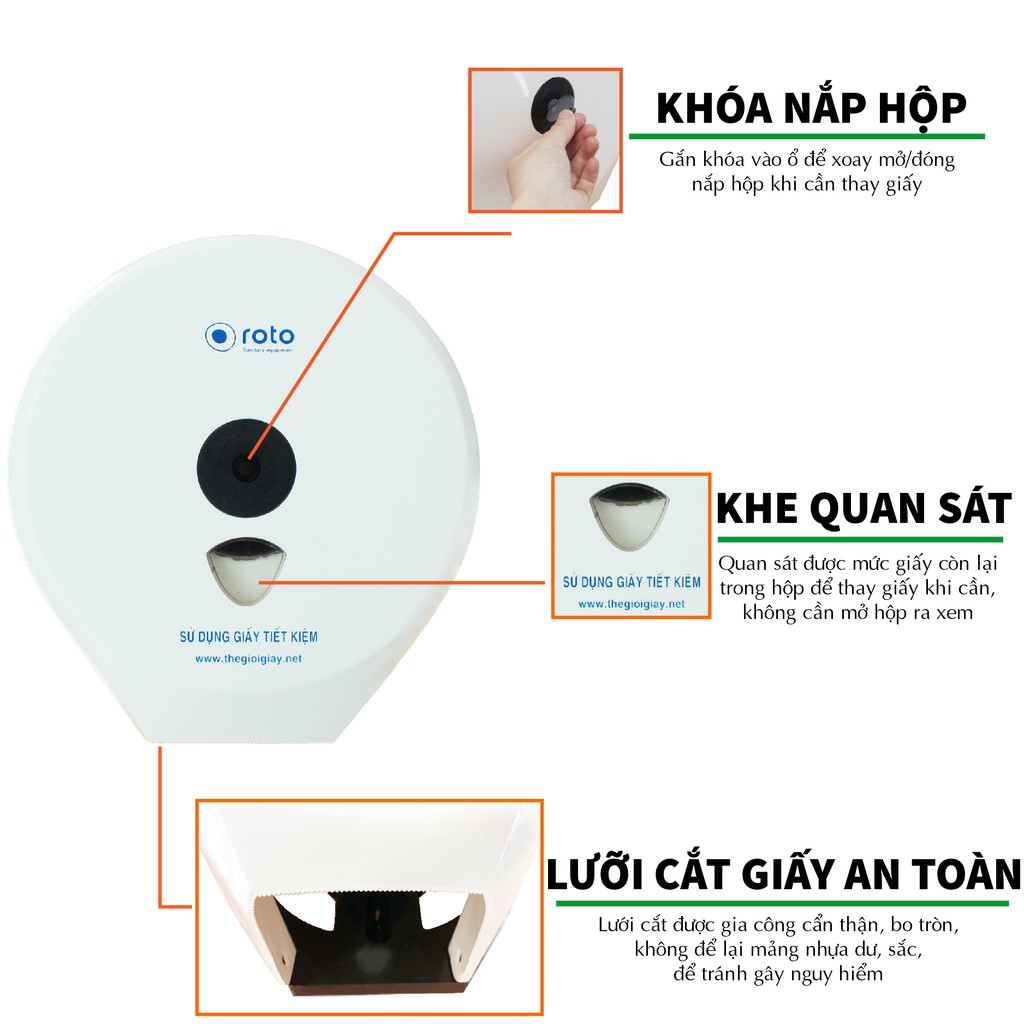 [Flash Sale] Hộp đựng giấy vệ sinh cuộn lớn gắn tường  Roto (Màu Trắng) bảo hành 1 đổi 1