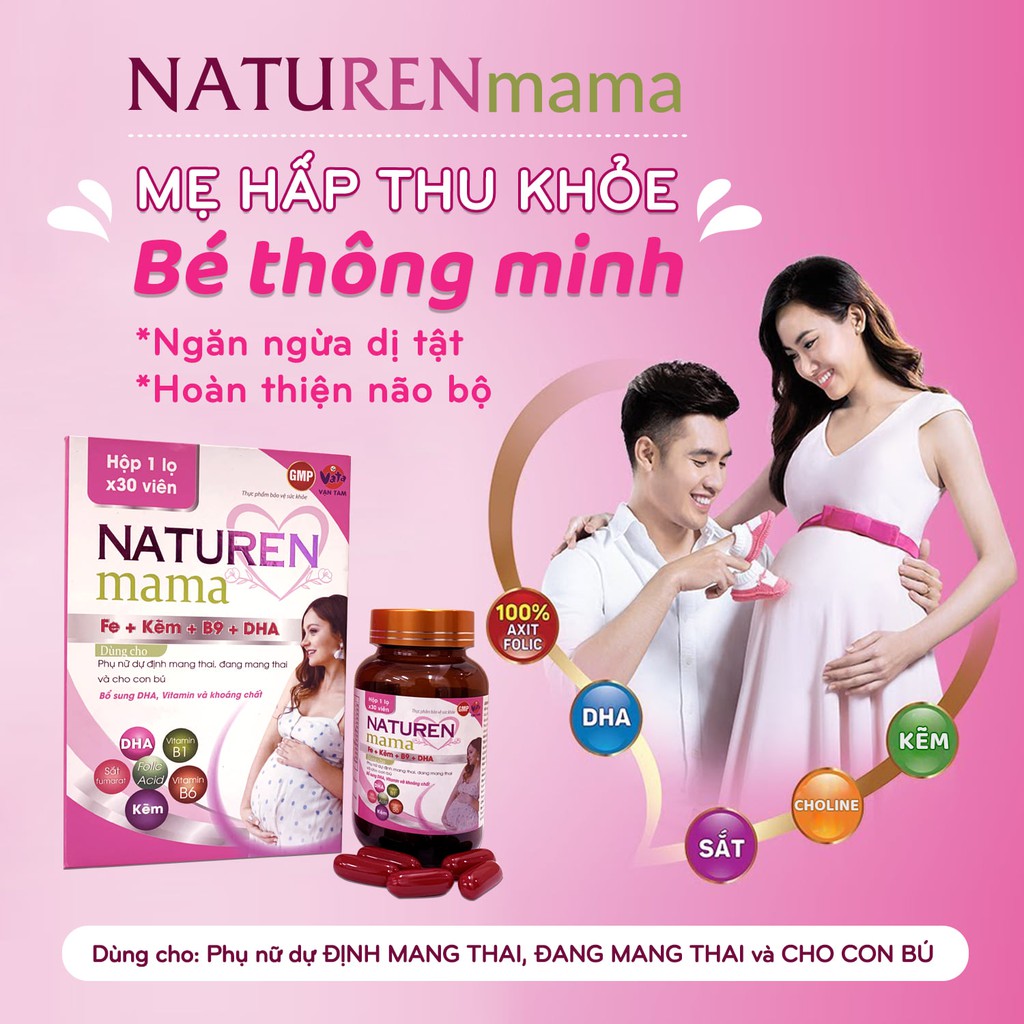 Viên uống Vitamin tổng hợp và DHA cho nữ Naturen Mama giúp bổ sụng sắt kẽm c bổ bà bầu thai nhi khỏe mạnh thông minh