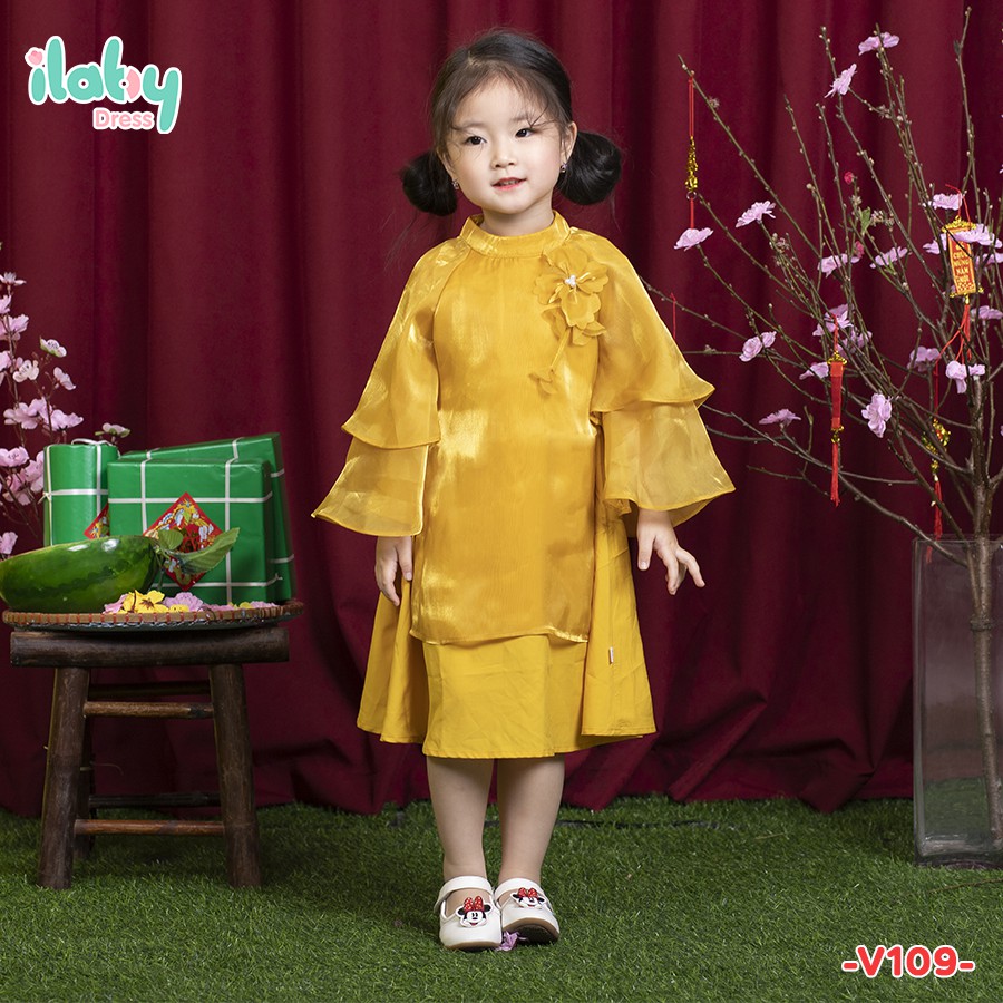 Áo dài cho bé gái ILaby tơ organza [V109]