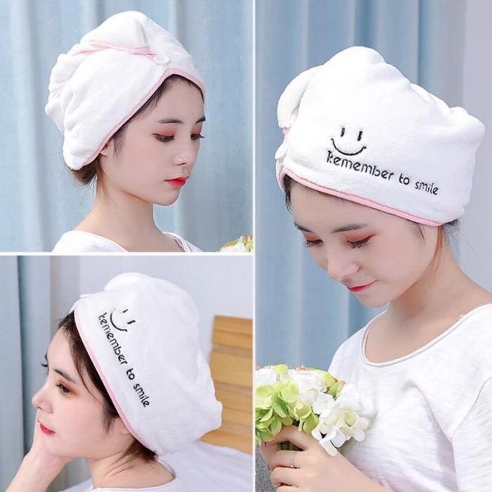 Khăn ủ tóc cuốn đầu có nút cài - thấm nước rất tốt giúp tóc khô nhanh và mượt mà